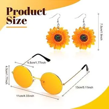 Foaincore 6 Pcs 70s Disco Outfits for Women Hippie Costume Set Flared Pants Headband Earring Sunglass for Halloween (Large)