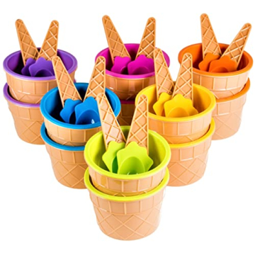Plastic Ice Cream Cups with Spoons - 12 Pack Set
