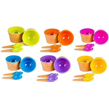 Plastic Ice Cream Cups with Spoons - 12 Pack Set