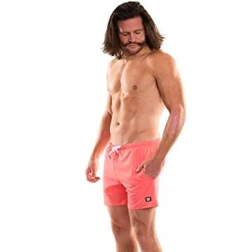 Third Wave Swim Trunks with Compression Liner - Men's Premium 5 Inch Inseam Quick Dry Swim Shorts for Beach and Swimming (Coral L Comp)