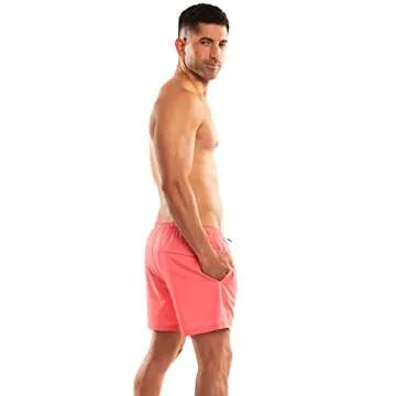 Third Wave Swim Trunks with Compression Liner - Men's Premium 5 Inch Inseam Quick Dry Swim Shorts for Beach and Swimming (Coral L Comp)