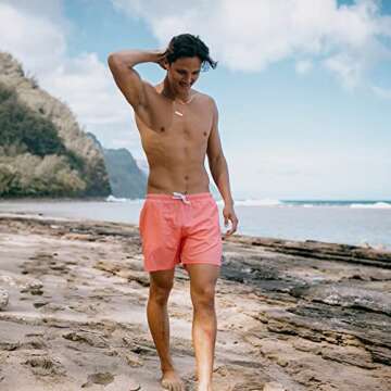 Third Wave Swim Trunks with Compression Liner - Men's Premium 5 Inch Inseam Quick Dry Swim Shorts for Beach and Swimming (Coral L Comp)