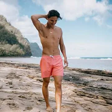 Third Wave Swim Trunks with Compression Liner - Men's Premium 5 Inch Inseam Quick Dry Swim Shorts for Beach and Swimming (Coral L Comp)