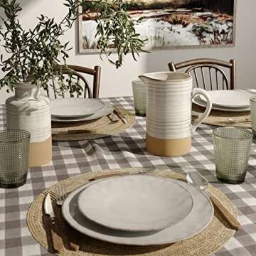 Barnyard Designs 1.5 Quart White Ceramic Pitcher, Vintage Rustic Farmhouse Ceramic White Jug or Flower Vase, Ivory/Tan, 7x7.25”