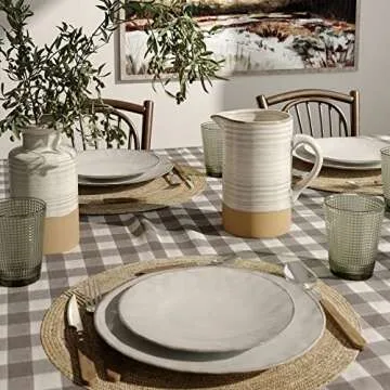 Barnyard Designs 1.5 Quart White Ceramic Pitcher, Vintage Rustic Farmhouse Ceramic White Jug or Flower Vase, Ivory/Tan, 7x7.25”