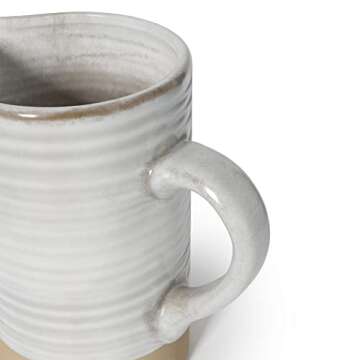 Barnyard Designs 1.5 Quart White Ceramic Pitcher, Vintage Rustic Farmhouse Ceramic White Jug or Flower Vase, Ivory/Tan, 7x7.25”