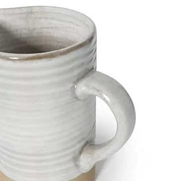 Barnyard Designs 1.5 Quart White Ceramic Pitcher, Vintage Rustic Farmhouse Ceramic White Jug or Flower Vase, Ivory/Tan, 7x7.25”