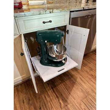 Wood Technology Kitchen Appliance Lift, White, with Self-Locking Spring Mechanism for Heavy Applianc...