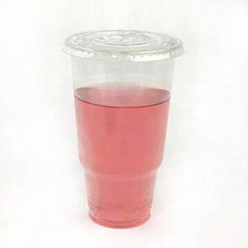50sets 32oz. Plastic Ultra Clear Cups with flat lids is for cold drinks like iced coffee, Bubble Tea...