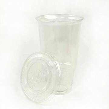 50sets 32oz. Plastic Ultra Clear Cups with flat lids is for cold drinks like iced coffee, Bubble Tea, Frozen Cocktails, water , Sosa and juices (32oz +flat lids 50sets)