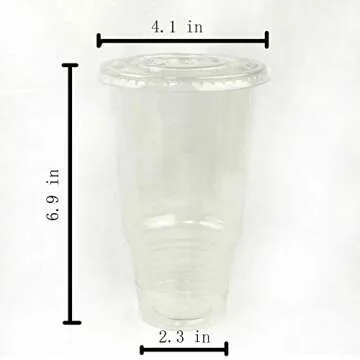 50sets 32oz. Plastic Ultra Clear Cups with flat lids is for cold drinks like iced coffee, Bubble Tea, Frozen Cocktails, water , Sosa and juices (32oz +flat lids 50sets)