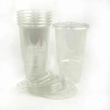 50sets 32oz. Plastic Ultra Clear Cups with flat lids is for cold drinks like iced coffee, Bubble Tea, Frozen Cocktails, water , Sosa and juices (32oz +flat lids 50sets)