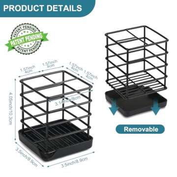 Toothbrush Holders for Bathrooms, Stainless Steel Bathroom Toothbrush Holder Kids Electric Tooth Brushing Holder Stand and Toothpaste Holder for Bathroom Accessories Organizer with Tray, Black (Small)