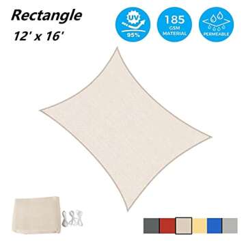 AsterOutdoor Sun Shade Sail Rectangle 12' x 16' UV Block Canopy for Patio Backyard Lawn Garden Outdo...