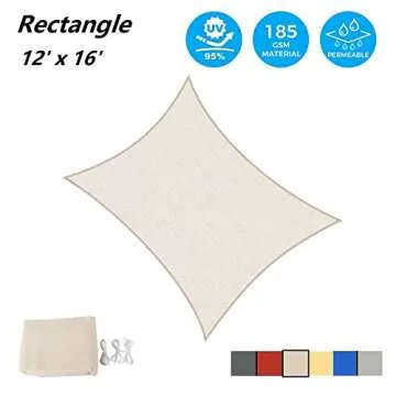 AsterOutdoor Sun Shade Sail Rectangle 12' x 16' UV Block Canopy for Patio Backyard Lawn Garden Outdo...