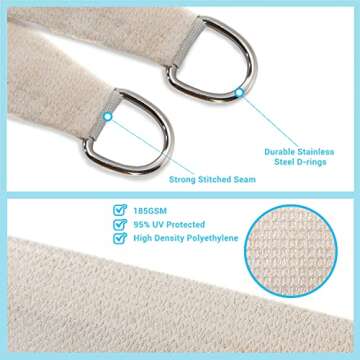 AsterOutdoor Sun Shade Sail Rectangle 12' x 16' UV Block Canopy for Patio Backyard Lawn Garden Outdoor Activities, Cream