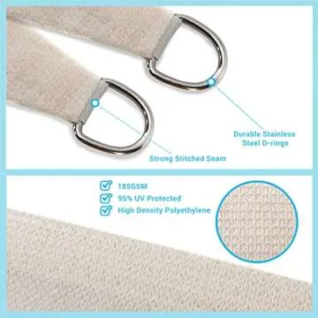 AsterOutdoor Sun Shade Sail Rectangle 12' x 16' UV Block Canopy for Patio Backyard Lawn Garden Outdoor Activities, Cream