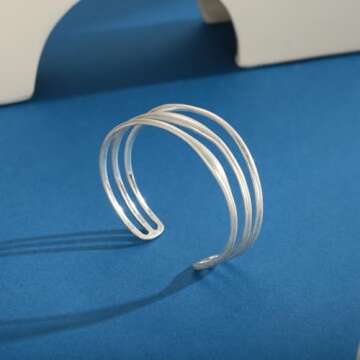 ENSKEFEN Matte Silver Cuff Bracelets for Women Trendy Multi-layer Wire Arm Cuff Bracelets Adjustable Open Cuff Bangles Antique Silver Cuff Bangle Bracelets Minimalist Wrist Cuffs Bracelet