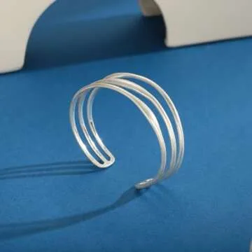 ENSKEFEN Matte Silver Cuff Bracelets for Women Trendy Multi-layer Wire Arm Cuff Bracelets Adjustable Open Cuff Bangles Antique Silver Cuff Bangle Bracelets Minimalist Wrist Cuffs Bracelet