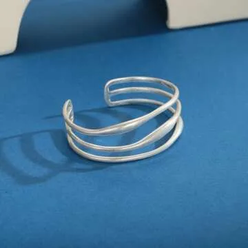 ENSKEFEN Matte Silver Cuff Bracelets for Women Trendy Multi-layer Wire Arm Cuff Bracelets Adjustable Open Cuff Bangles Antique Silver Cuff Bangle Bracelets Minimalist Wrist Cuffs Bracelet