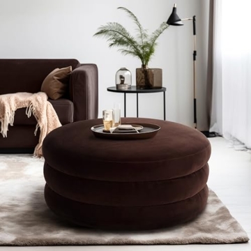 Round Triple Tiered Brown Ottoman - Contemporary Modern Boho Decorative Furniture for Home or Office...