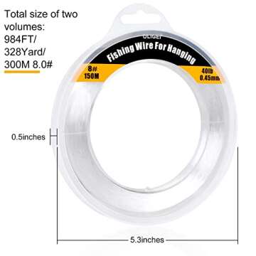 2 roll Fishing Wire 984FT/328Yard/300M 8.0#, Clear Fishing Line Jewelry String Invisible Nylon Thread for Hanging Decorations, Beading and Crafts