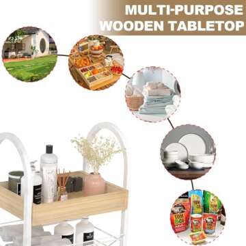 Small Bathroom Storage Cart Organizer - 4-Tier Narrow Rolling Cart Organizer with Wheels,2 Metal Basket,2 Wooden Tray,Upgraded Version Arc Handle,9.5" D x 16.5" W x 28.5" H