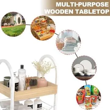 Small Bathroom Storage Cart Organizer - 4-Tier Narrow Rolling Cart Organizer with Wheels,2 Metal Basket,2 Wooden Tray,Upgraded Version Arc Handle,9.5" D x 16.5" W x 28.5" H