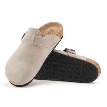 FITORY Womens Clogs Slip-on Potato Shoes Leather Mules with Suede Cork Footbed Taupe Size 10