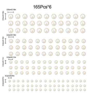 990 Pcs Self Adhesive Pearl Stickers, White Flat Back Pearls Sticker for Face Beauty Makeup Nail Art Cell Phone DIY Crafts Home Decor Scrapbooking Embellishments, 3mm/4mm/5mm/6mm (900)