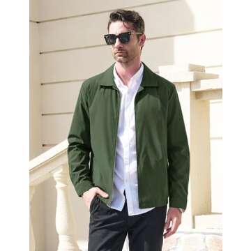 MAGCOMSEN Lightweight Jacket for Men Fashion Casual Jackets Light Golf Jacket Work Coat and Jackets Army Green,XL