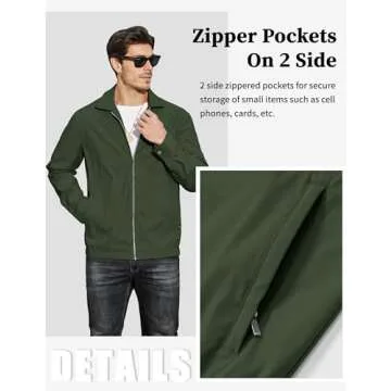 MAGCOMSEN Lightweight Jacket for Men Fashion Casual Jackets Light Golf Jacket Work Coat and Jackets Army Green,XL