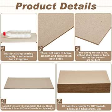 20 Pcs Book Board, Binders Board Chipboard Designer Bookboard Kraft Heavy Duty Chipboard Sheets Bookbinding Supplies for Book Binding Cover (Gray, 12.5 x 10 Inch 100PT)