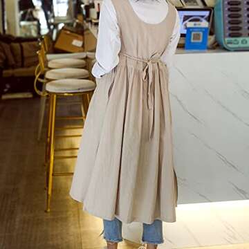 KKTOCHVC Premium Plus Size Apron Adjustable Waistline Bib Apron,Soft Cotton Blend Apron with Pockets (Cream Color)