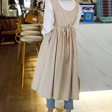 KKTOCHVC Premium Plus Size Apron Adjustable Waistline Bib Apron,Soft Cotton Blend Apron with Pockets (Cream Color)