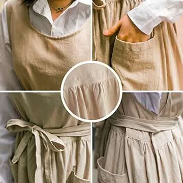 KKTOCHVC Premium Plus Size Apron Adjustable Waistline Bib Apron,Soft Cotton Blend Apron with Pockets (Cream Color)