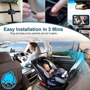 DoHonest Baby Car Camera 7-Inch: USB Plug and Play Easy Setup 360 Degree Rotating Backseat Camera Two Kids HD 1080P Rear Facing Car Seat Camera Clear Night Vision -V9 Black