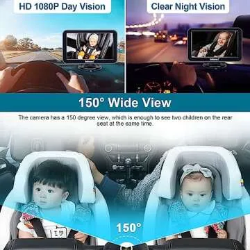 DoHonest Baby Car Camera 7-Inch: USB Plug and Play Easy Setup 360 Degree Rotating Backseat Camera Two Kids HD 1080P Rear Facing Car Seat Camera Clear Night Vision -V9 Black