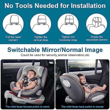 DoHonest Baby Car Camera 7-Inch: USB Plug and Play Easy Setup 360 Degree Rotating Backseat Camera Two Kids HD 1080P Rear Facing Car Seat Camera Clear Night Vision -V9 Black