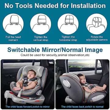 DoHonest Baby Car Camera 7-Inch: USB Plug and Play Easy Setup 360 Degree Rotating Backseat Camera Two Kids HD 1080P Rear Facing Car Seat Camera Clear Night Vision -V9 Black