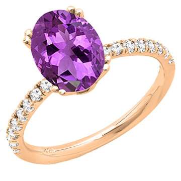 Dazzlingrock Collection 8X6mm Oval Amethyst & Round White Diamond Bridal Engagement Ring, 14K Solid ...