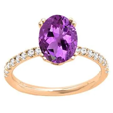 Dazzlingrock Collection 8X6mm Oval Amethyst & Round White Diamond Bridal Engagement Ring, 14K Solid Rose Gold, Size 9