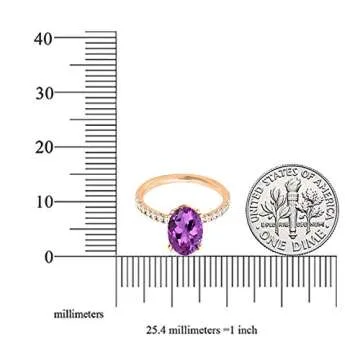 Dazzlingrock Collection 8X6mm Oval Amethyst & Round White Diamond Bridal Engagement Ring, 14K Solid Rose Gold, Size 9