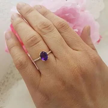 Dazzlingrock Collection 8X6mm Oval Amethyst & Round White Diamond Bridal Engagement Ring, 14K Solid Rose Gold, Size 9
