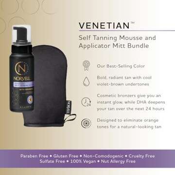Norvell Venetian Self Tanner Mousse, 8 Fl Oz, Self Tanning Mist for Face 2 fl oz, and Streak-Free Tan Applicator Mitt