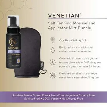 Norvell Venetian Self Tanner Mousse, 8 Fl Oz, Self Tanning Mist for Face 2 fl oz, and Streak-Free Tan Applicator Mitt