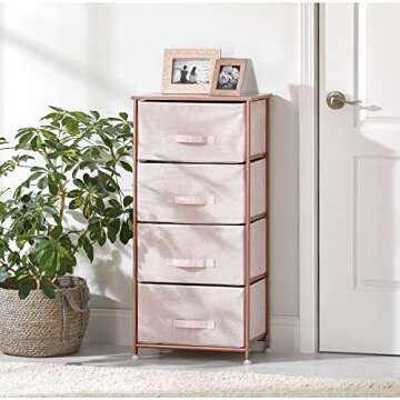 mDesign Tall Dresser Storage Tower Stand with 4 Removable Fabric Drawers - Steel Frame, Wood Top Organizer for Bedroom, Entryway, Closet - Lido Collection - Light Pink/Rose Gold