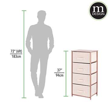 mDesign Tall Dresser Storage Tower Stand with 4 Removable Fabric Drawers - Steel Frame, Wood Top Organizer for Bedroom, Entryway, Closet - Lido Collection - Light Pink/Rose Gold