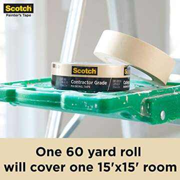 Scotch Contractor Grade Masking Tape, 1.41 inches by 60.1 yards (360 yards total), 2020, 6 Rolls