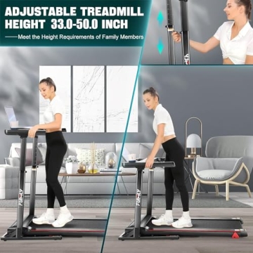 Folding Treadmill with Desk & Adjustable Height for Home